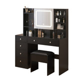 Pitted Particleboard With Triamine Coating, Tempered Glass Table Top, 5 Drawers, With Shelves, With 39652611