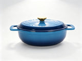 Cast iron 5QT cooking pot - Gradient blue - Includes two silicone gloves - Enamel pot 72431906
