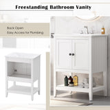 24" White Modern Sleek Bathroom Vanity Elegant Ceramic Sink with Solid Wood Frame Open Style Shelf N725P189823K