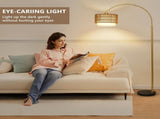 Arc Floor Lamp for bedroom with Rattan & Linen Shades, Gold Floor Lamp with Remote & Dimming Bulb, W2738P227439