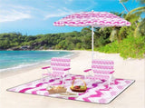4-Piece Beach Set with 6.2ft Sun-Proof Umbrella, 2 Folding Chairs & 80"x80" Waterproof Blanket-Pink 29218585