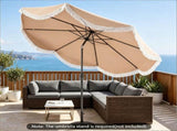 10 ft Boho Patio Umbrella with Tassel Fringe, 30&deg Tilt Outdoor Market Umbrella with Crank & Vent, 80711897