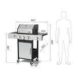 ZNTS 3-Burner Propane Gas BBQ Grill with Side Burner, 37230BTU Output With Enameled Cast Iron Cooking W2938P208382