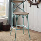 Antique Sky and Antique Oak Bar Stool with Cross Back B062P185687