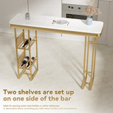 ZNTS 55.1" Modern Straight Bar Table with Shelves in White & Gold WF322497AAG