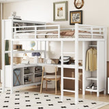 Metal Loft Bed with Wardrobe And L-shaped Desk, Full Size Loft Bed with Storage Cubes and Shelves, 73922889