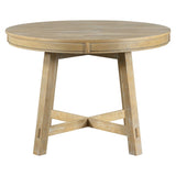 Farmhouse Round Extendable Dining Table with 16" Leaf Wood Kitchen Table 08336730