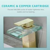 Bathroom Sink Faucet LED Light 3 Colors Changing Waterfall Glass Spout Hot Cold Water Mixer Single W1932P148106