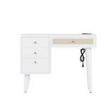 39" Retro Bohemian Style Wooden Makeup Vanity Set with Charging Plug&USB Port and Stool, Dressing N733P180011K
