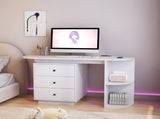 Modern Home Office Table,Expandable Desk with Storage Drawers Open Shelf,Computer Desk with Hutch W1321P359251
