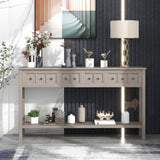 ZNTS TREXM Rustic Entryway Console Table, 60" Long Sofa Table with two Different Size Drawers and Bottom WF281290AAE