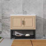 36" Bathroom Vanity White Ceramic Sink & Hot and Cold Faucet , Freestanding Bathroom Cabinet W688P224379