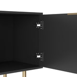 Black Modern TV Stand Fluted 68" with Power Outlet, Entertainment Center with Storage Doors, TV W1321P242590