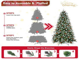 7FT Christmas Tree with 2178 Tips, Red Berries & Pine Cones Snow-Dusted PEPVC Branches, Hinged 77529072