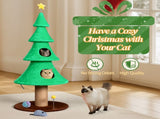 59in Large Tall Christmas Tree Cat Tower 2 Cat Condos & Scratching Post, Soft Fleece Cat Tree 40781062