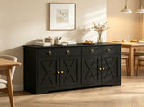 Black Farmhouse Buffet Cabinet, Kitchen Storage Sideboard with Barn Style Doors, Drawers and 34135946