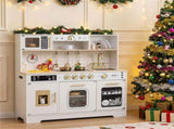 Kids Wooden Play Kitchen with Realistic Lights & Sounds, Pretend Ice Maker & Storage for Toddlers 24368819