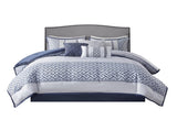 7 Piece Jacquard Comforter Set Navy Queen B03597208