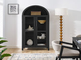 A high arched storage cabinet with a lamp, a modern retro-style wooden storage cabinet with 29334122