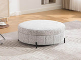 31.3"W Upholstered Round Ottoman With Reversible Lid, Chenille Storage Stool, Channel Tufted W3118P439476