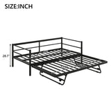 Twin Size Metal Daybed with LED and Adjustable Trundle, Pop Up Trundle, Black N750P244915B