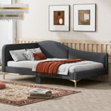 Twin Size Upholstered Daybed with Headboard and Armrest, Support Legs, Grey WF318293AAE