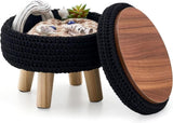 Round Ottoman with Storage Multifunctional Cotton Knitted Shoe Changing Stool Footrest Stool for 90939989