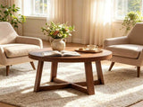30 Inch Round Farmhouse Coffee with Pine Wood Legs, 2.6" Thicktop Stable X-Base Accent 01816248