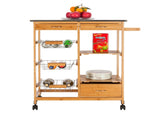 Moveable Kitchen Cart with Stainless Steel Table Top & Three Drawers & Three Baskets Burlywood 38657513