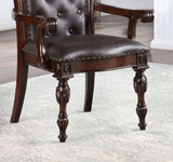 Traditional Set of 2pcs Arm Chairs Brown Cherry Solid wood Espresso Leatherette Tufted Formal Dining B011P197301