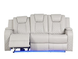 BENZ LED & Power Reclining Sofa Made With Faux Leather in Ice G150109055