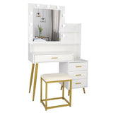 ZNTS FCH Large Vanity Set with 9 LED Bulbs, Makeup Table with Cushioned Stool, 3 Storage Shelves 4 85425620