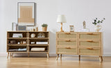Bedroom dresser, 6 Double Dresser with rattan drawers, wood chest of drawers for kids living W1162P190401