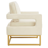 Modern Style Accent Chair with Gold Metal Base , Velvet Upholstered Leisure Chair with Open Armrest, W2186P148523