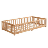 Queen Size Floor Bed with Door, Solid Wood Platform Bed Frame with Fence , Suitable for children , W495123243