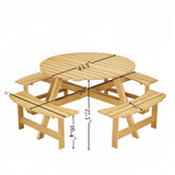 ZNTS Outdoor 8 Person Picnic Table, 8 person Round Picnic Table with 4 Built-in Benches, Umbrella Hole, 45383362