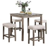 Transitional 5pc Counter Height Dining Set Gray Counter HT. Table and 4x Stools Linen-like Beige B011P230005