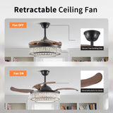 ZNTS Contemporary LED Retractable Ceiling Fan with Light and Remote Control, Quiet Reversible Motor,4 W1340P184909