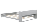 Full Pine Wood Bed with Bookcase Headboard ,LED Motion Sensor Light, Bed Guardrails,Grey W504P277598
