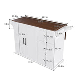 White Kitchen Island Cart with Foldable Tabletop & Drop Leaf - Mobile Breakfast Bar on Wheels with 66856892