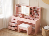 Apple pink particleboard tempered glass tabletop textured melamine finish, 5-drawer vanity set 72398834