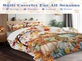 3PCS Colorful Oil Painting Pumpkin Pattern Quilt Set King Size for All Seasons Flower Fall Leaves 46542620