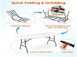 White 71 Inch Portable Foldable Camping Table, HDPE Waterproof Easy Clean Plastic Outdoor Table with 91146547