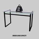 51" 6 person glass dining table set, kitchen set with black metal leg dining table and chairs, 41483916