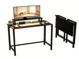 31.5" Gaming Desk with Desktop Shelf and Lighting Foldable P2 Particleboard Iron Pipe 07803855