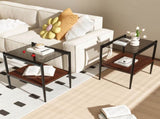 Set of 2 Rectangle End Table, Tempered Glass Tabletop with MDF layer, Modern Table for Living Room , W241P184249