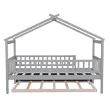 ZNTS Twin Size Wooden House Bed with Twin Size Trundle, Gray WF302178AAE