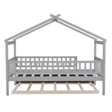 Twin Size Wooden House Bed with Twin Size Trundle, Gray 14298090