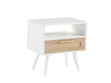 15.75" Rattan End table with drawer and solid wood legs, Modern nightstand, side table for living 64942501