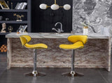 Masaccio Velvet Upholstered Adjustable Swivel Barstool, Set of 2, Yellow T2574P164847